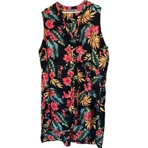 Jessica London Women's Mini Shift Dress Size 28W Multicolor Hibiscus Floral